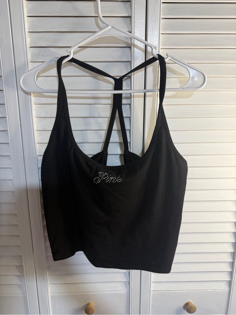 PINK Victoria's Secret Black Rhinestone Logo Crop Tank
